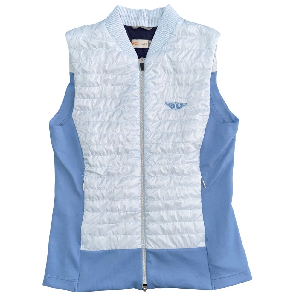 KJUS Retention Vest Women XL Blue Puffer Golf Stretch Pockets Embroidered Preppy